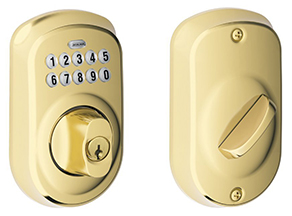 Schlage BE365VPLY505 Plymouth Keypad Deadbolt, Bright Brass cheap keypad door lock