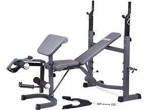 Body Champ BCB5860 Olympic Weight Bench with Preacher Curl, Leg Developer and Crunch Handle best compact home gym